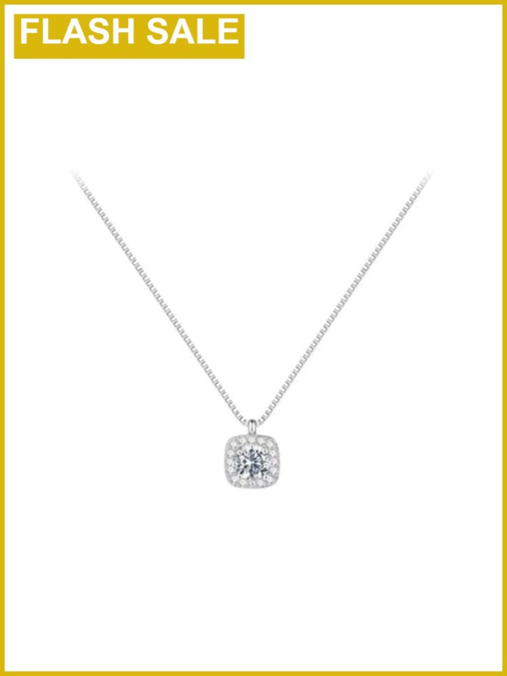 Square Cubic Zirconia Pendant Choker Necklace 925 Sterling Silver Plated